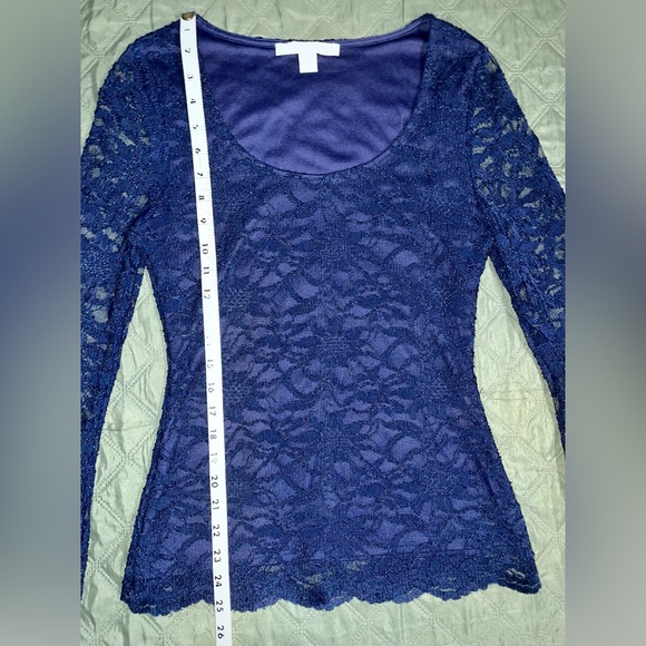 BOSTON PROPER Navy Bell-Sleeve Lace Top, Size Small, LIKE NEW - Picture 5 of 8